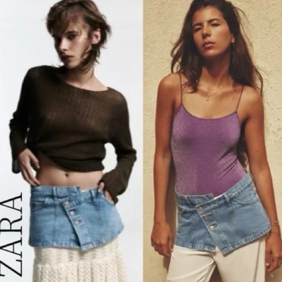 NWT Zara Denim Sash Belt Micro Mini Skirt Jean Cover Up main image 5